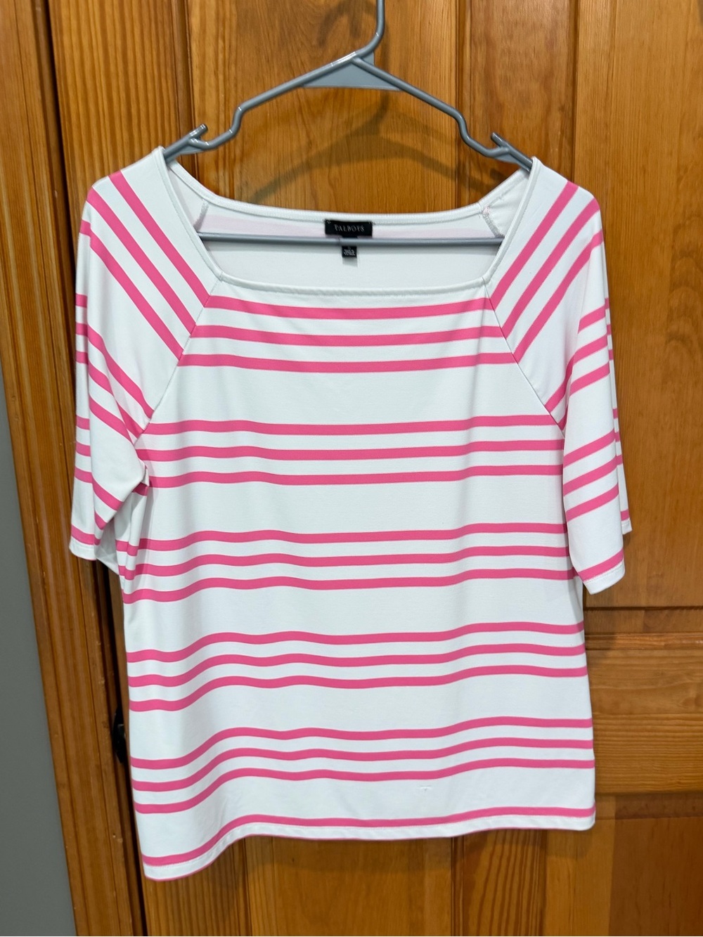 Talbots pink & white striped square neck top- size medium